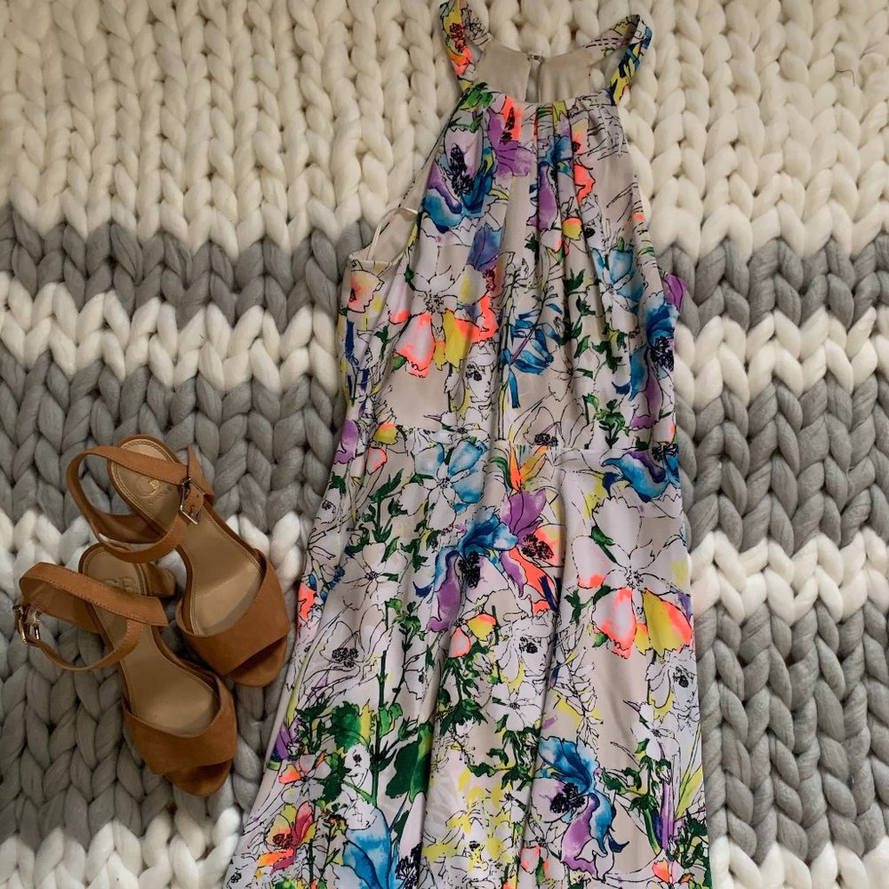Express Floral Halter Flare Dress